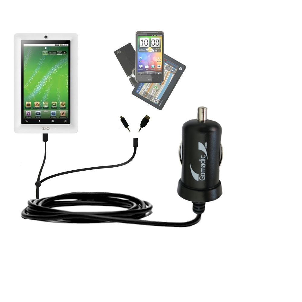 mini Double Car Charger with tips including compatible with the Creative ZiiO 7