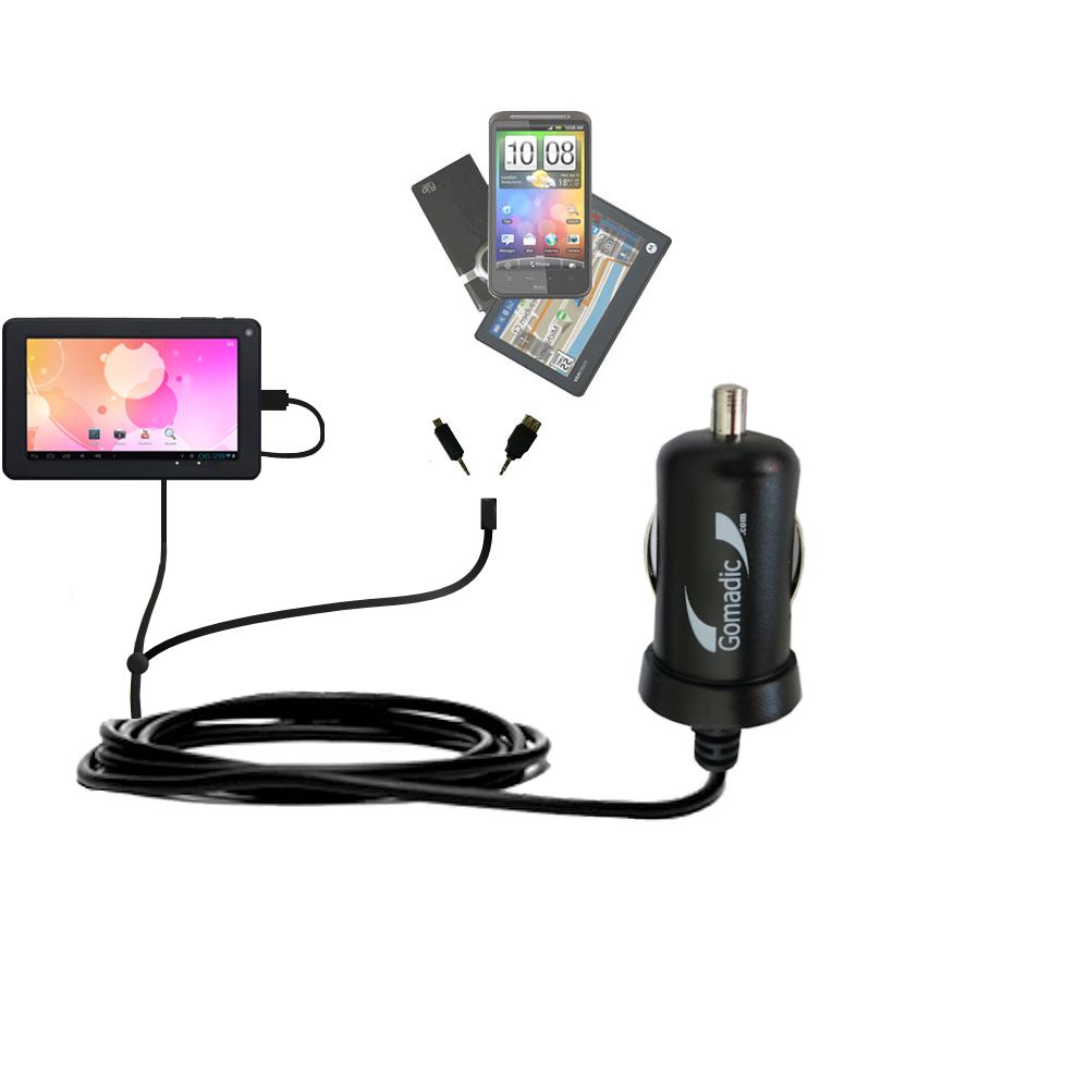 Double Port Micro Gomadic Car / Auto DC Charger suitable for the Curtis Klu LT7033 - Charges up to 2 devices simultaneously with Gomadic TipExchange Technology