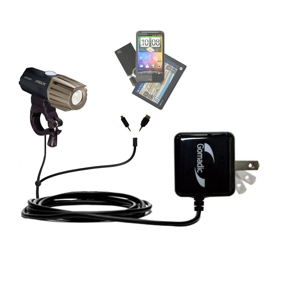 Gomadic Double Wall AC Home Charger suitable for the Cygolite Expilion 700 / 800 - Charge up to 2 devices at the same time with TipExchange Technology