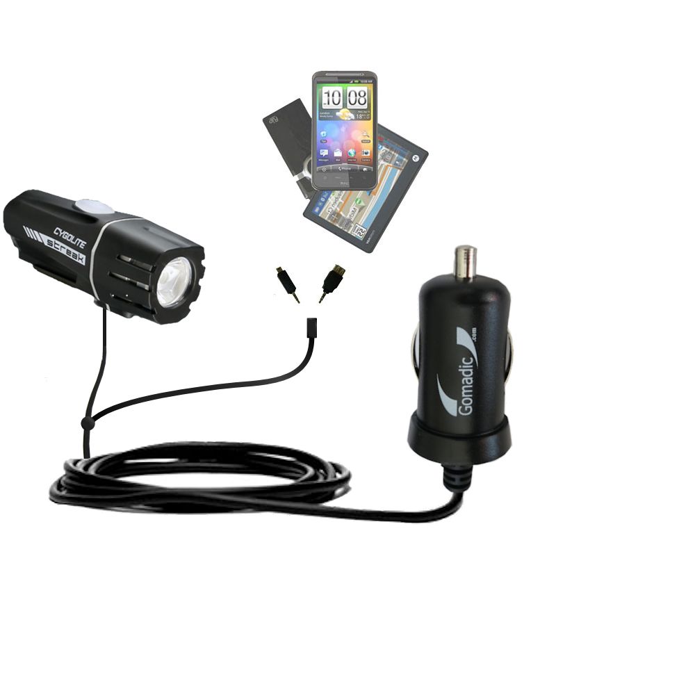 mini Double Car Charger with tips including compatible with the Cygolite Streak