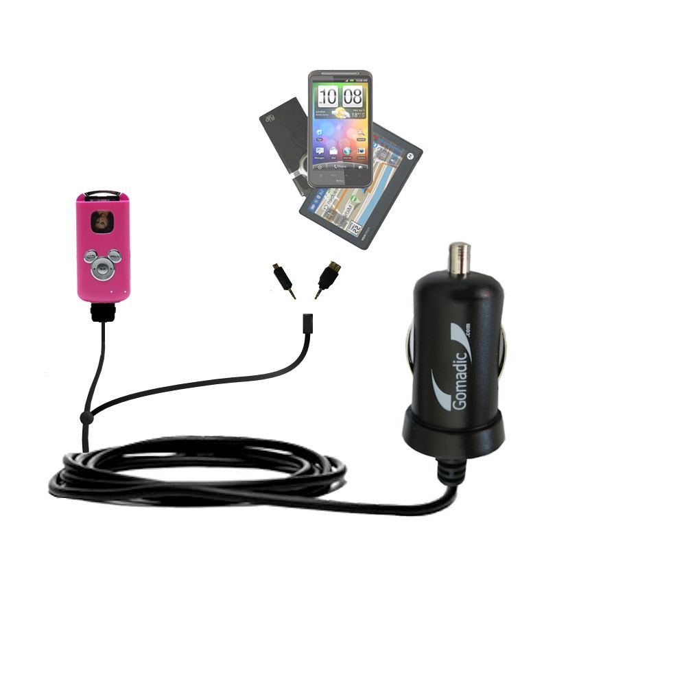 Double Port Micro Gomadic Car / Auto DC Charger suitable for the Disney Mix Stick - Charges up to 2 devices simultaneously with Gomadic TipExchange Technology