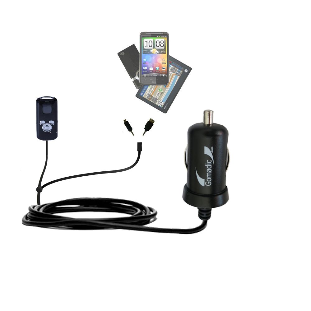 Double Port Micro Gomadic Car / Auto DC Charger suitable for the Disney Pirates of the Caribbean Mix Stick MP3 Player DS17033 - Charges up to 2 devices simultaneously with Gomadic TipExchange Technology