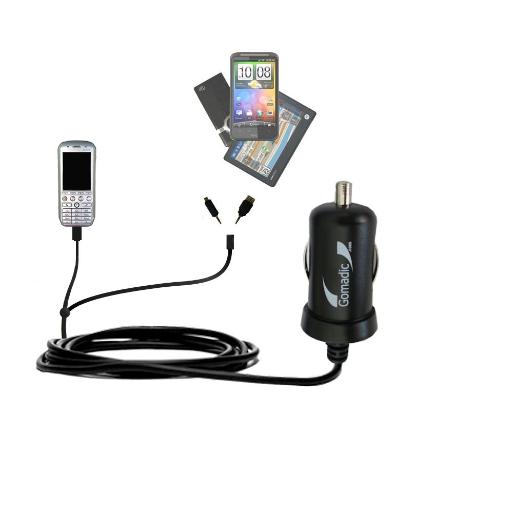 Double Port Micro Gomadic Car / Auto DC Charger suitable for the Dopod 586w - Charges up to 2 devices simultaneously with Gomadic TipExchange Technology