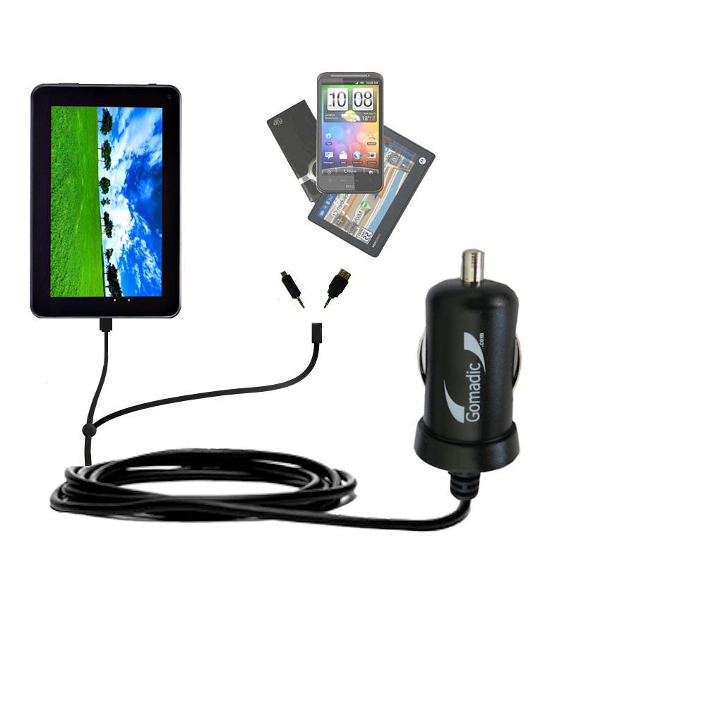 mini Double Car Charger with tips including compatible with the Double Power D7020 D7015 7 inch tablet
