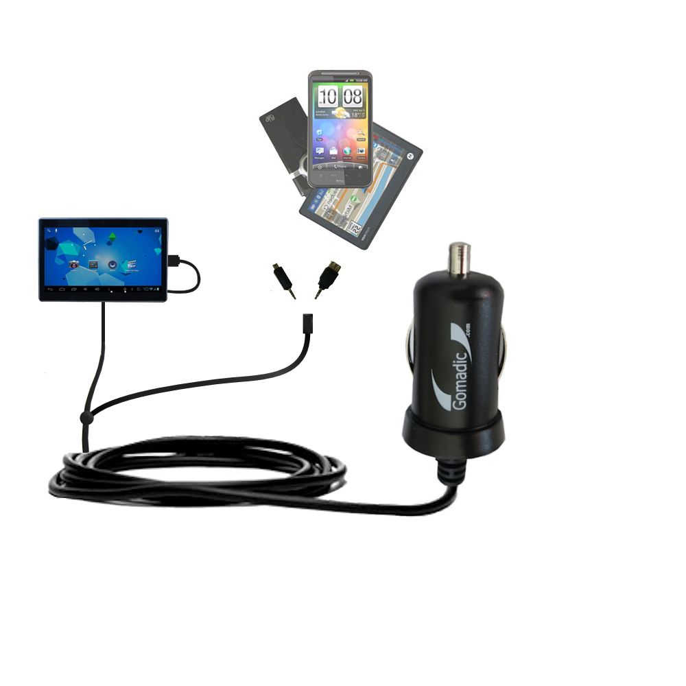 Double Port Micro Gomadic Car / Auto DC Charger suitable for the Double Power DOPO Tablet TD-1010 - Charges up to 2 devices simultaneously with Gomadic TipExchange Technology
