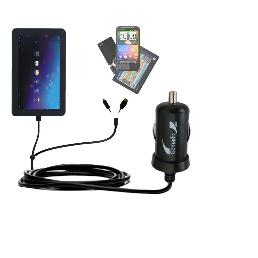mini Double Car Charger with tips including compatible with the Double Power M975 9 inch tablet