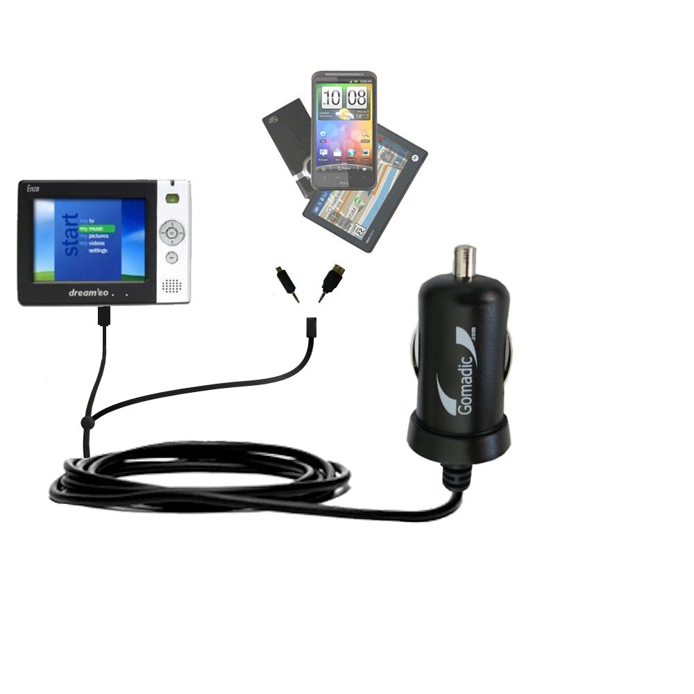 mini Double Car Charger with tips including compatible with the Dream'eo Enza 20G Portable Media Player