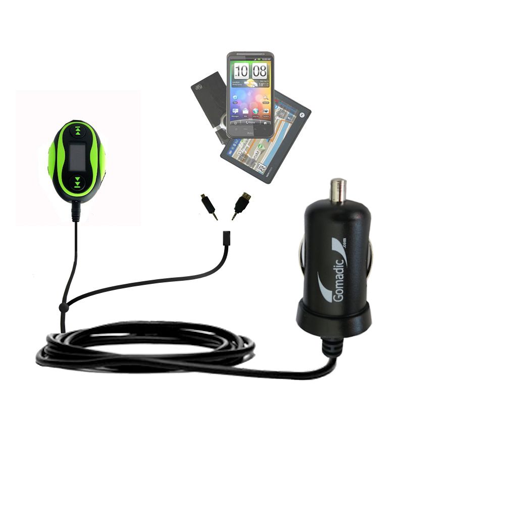 mini Double Car Charger with tips including compatible with the EGOMAN Waterproof MP3 Player