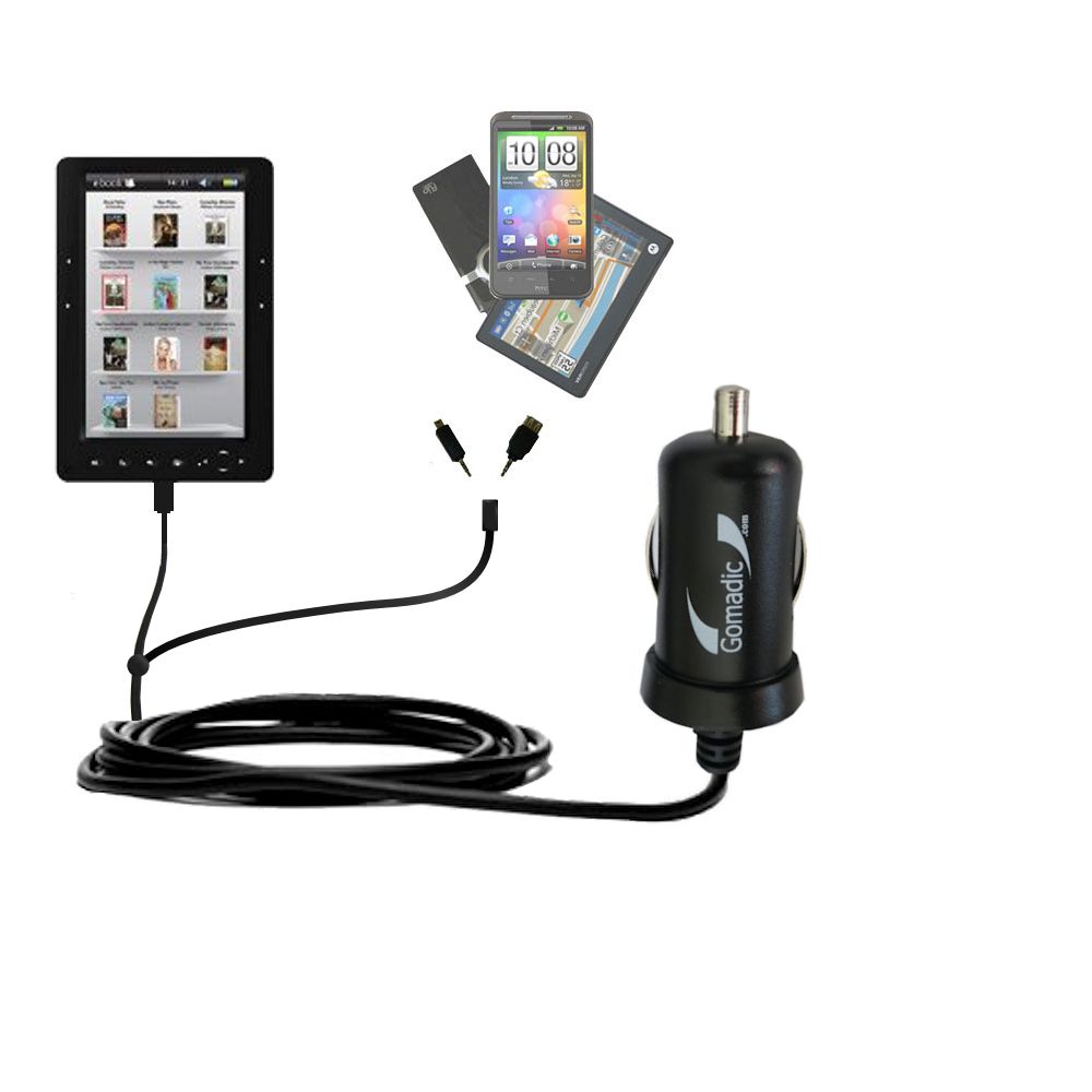 mini Double Car Charger with tips including compatible with the Elonex 705EB Colour eBook Reader