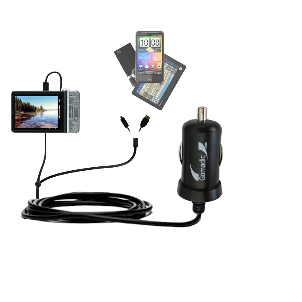 Double Port Micro Gomadic Car / Auto DC Charger suitable for the Ematic E5 Series - Charges up to 2 devices simultaneously with Gomadic TipExchange Technology