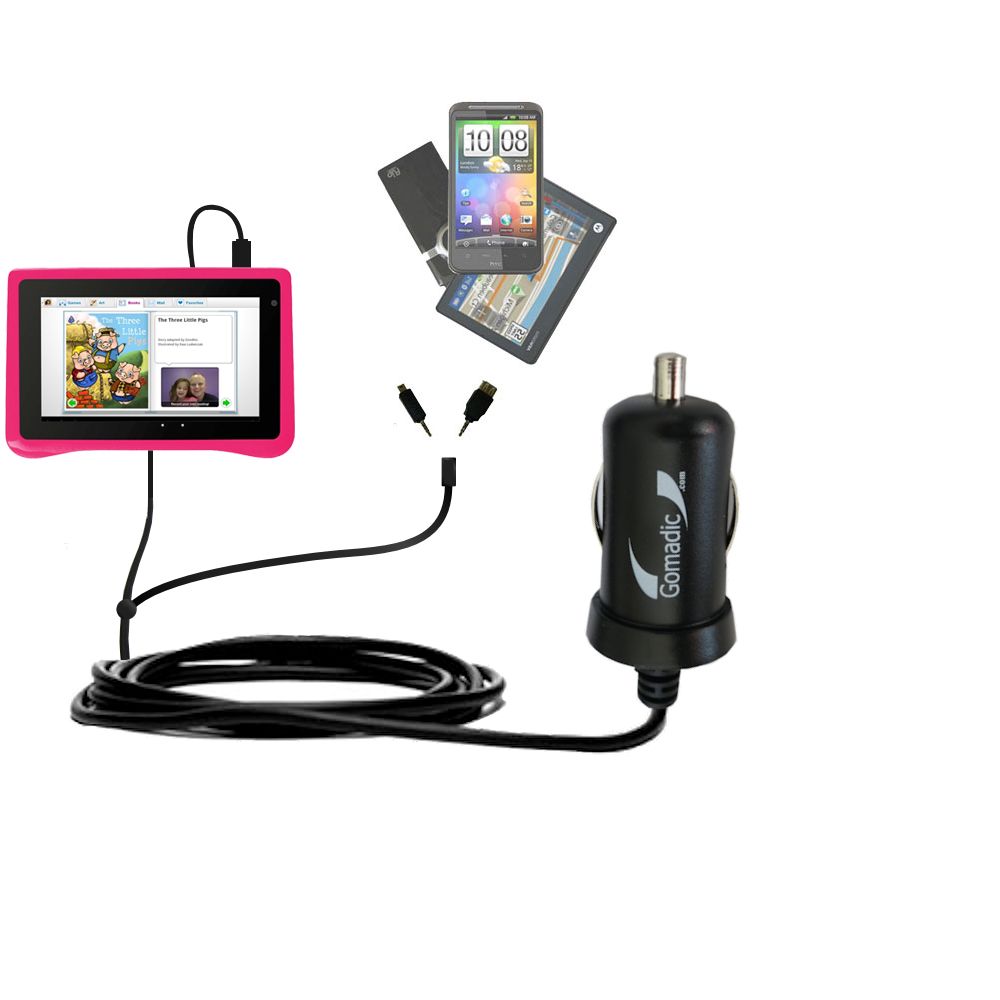 mini Double Car Charger with tips including compatible with the Ematic FunTab (FTABC)