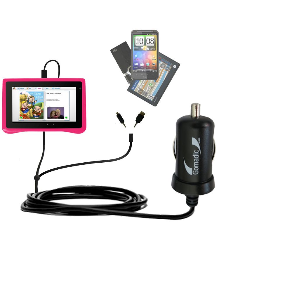 Double Port Micro Gomadic Car / Auto DC Charger suitable for the Ematic FunTab Pro (FTABU) - Charges up to 2 devices simultaneously with Gomadic TipExchange Technology