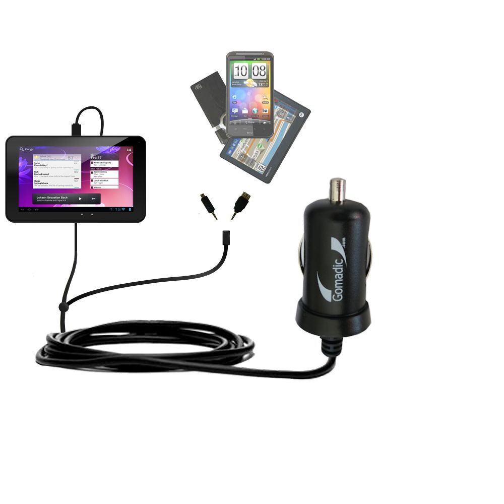 mini Double Car Charger with tips including compatible with the Ematic Genesis EGP007 / EGL26BL
