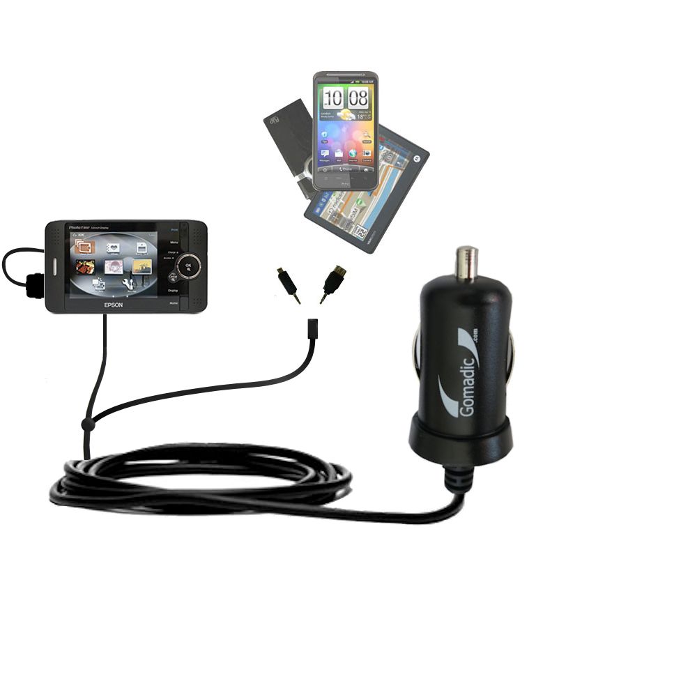 mini Double Car Charger with tips including compatible with the Epson P-2000 / P-4000 / P-5000