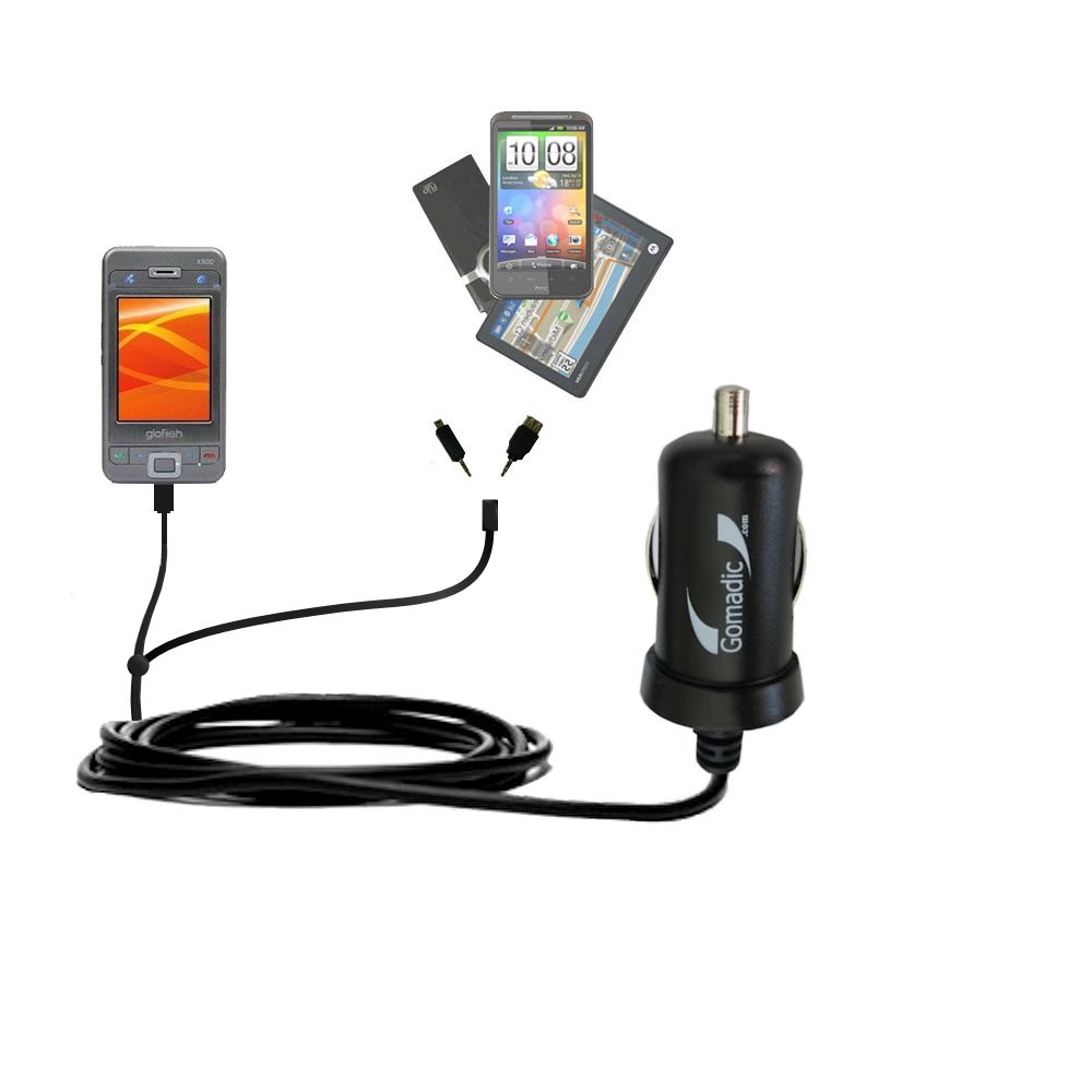 mini Double Car Charger with tips including compatible with the Eten Glofiish X500