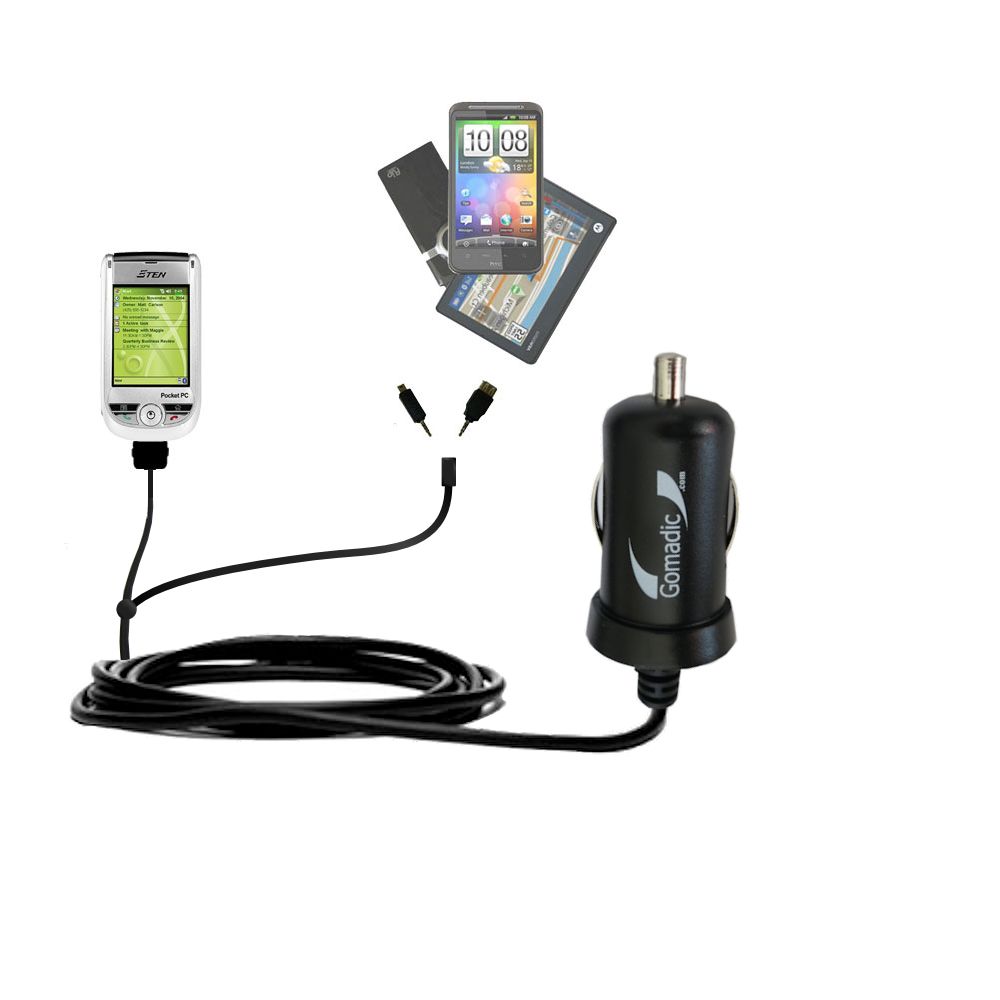 mini Double Car Charger with tips including compatible with the ETEN M500