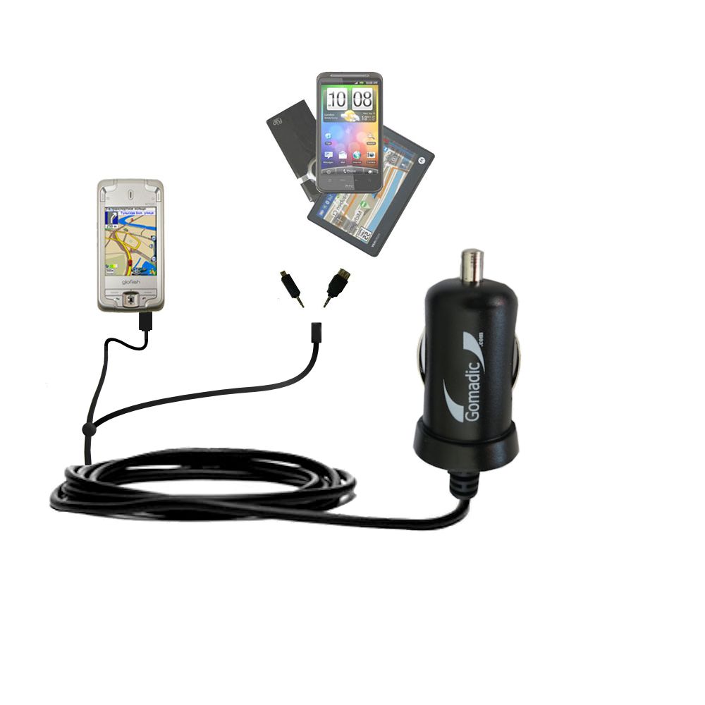 Double Port Micro Gomadic Car / Auto DC Charger suitable for the ETEN M700 M750 - Charges up to 2 devices simultaneously with Gomadic TipExchange Technology