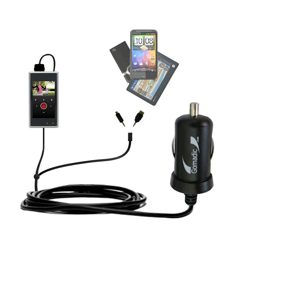 mini Double Car Charger with tips including compatible with the Flip SlideHD