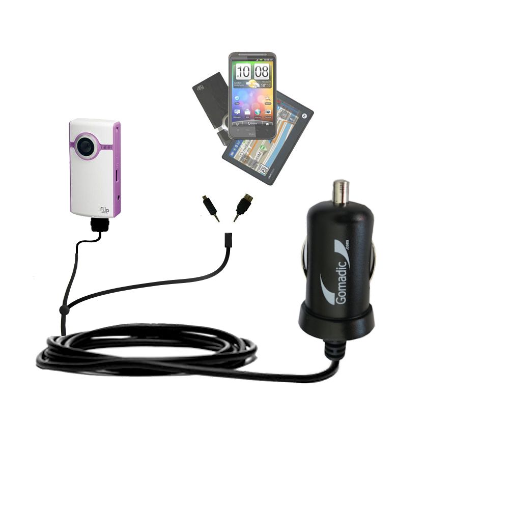 mini Double Car Charger with tips including compatible with the Pure Digital Flip Video Ultra 2nd Gen