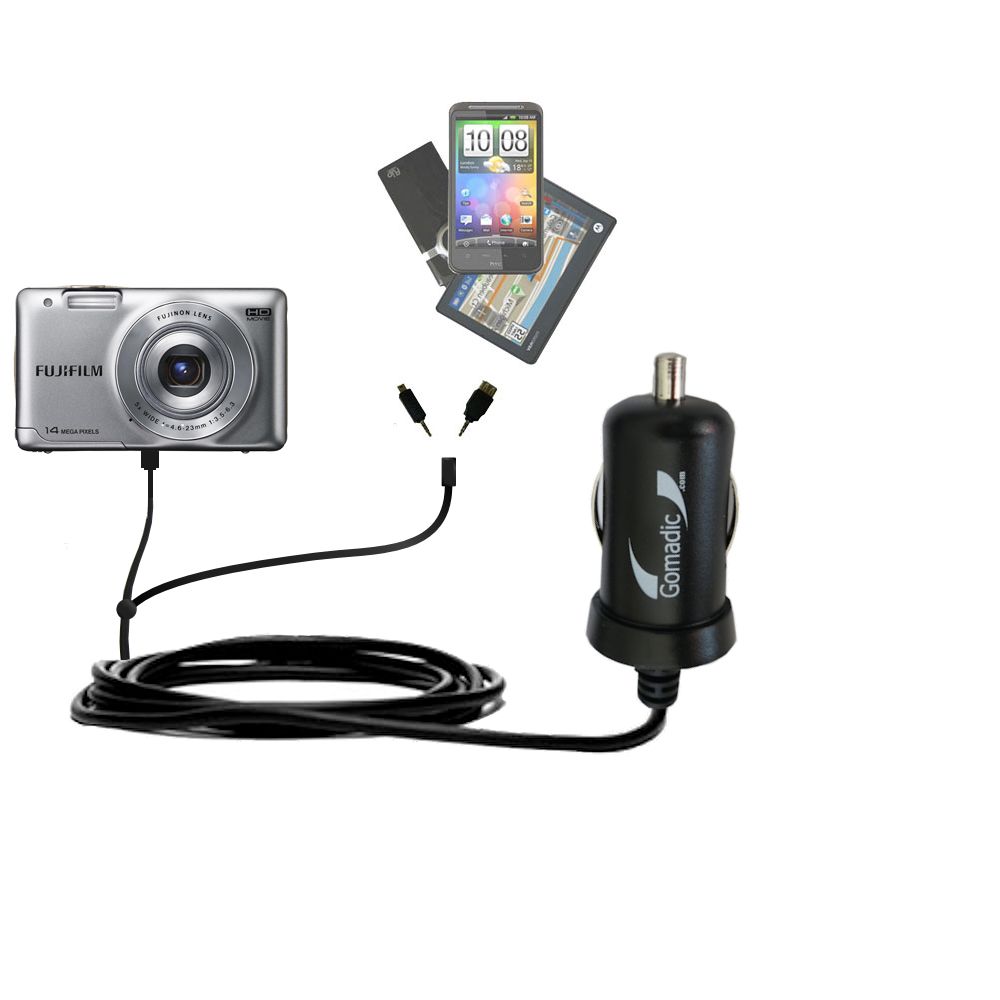 mini Double Car Charger with tips including compatible with the Fujifilm Finepix JX 500 520 550 580 590 700 710