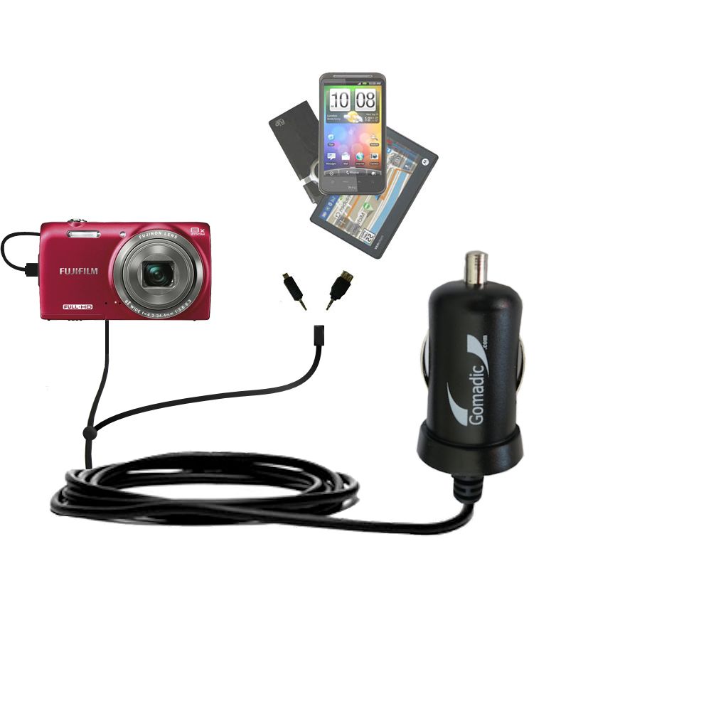 mini Double Car Charger with tips including compatible with the Fujifilm Finepix JZ700