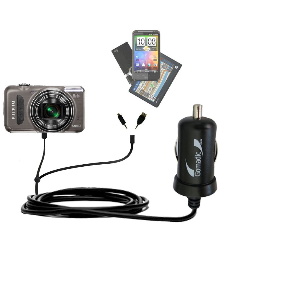 mini Double Car Charger with tips including compatible with the Fujifilm Finepix T300 T305