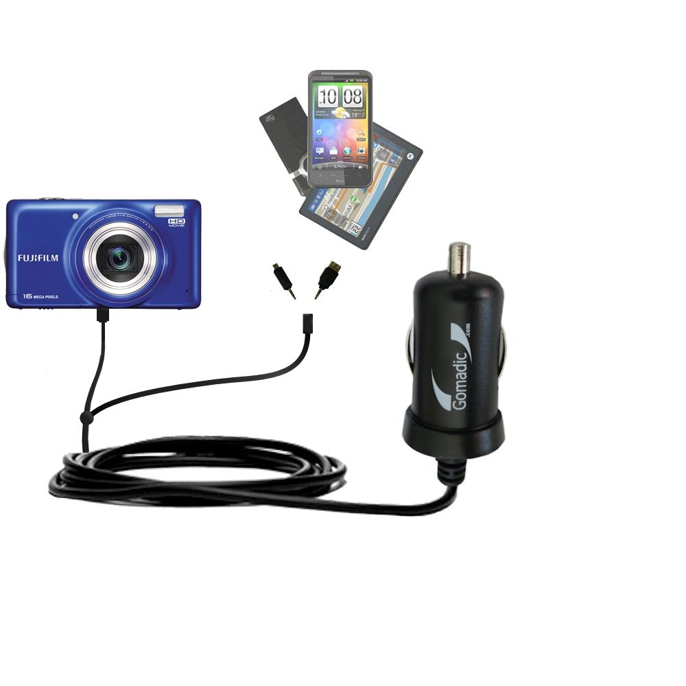 mini Double Car Charger with tips including compatible with the Fujifilm Finepix T350 T360 T400