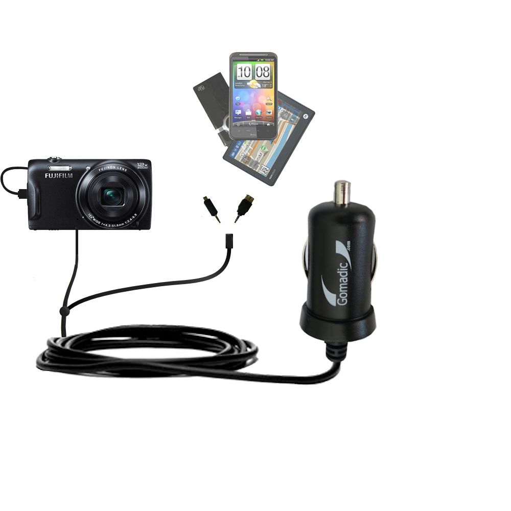 mini Double Car Charger with tips including compatible with the Fujifilm Finepix T500/ T510