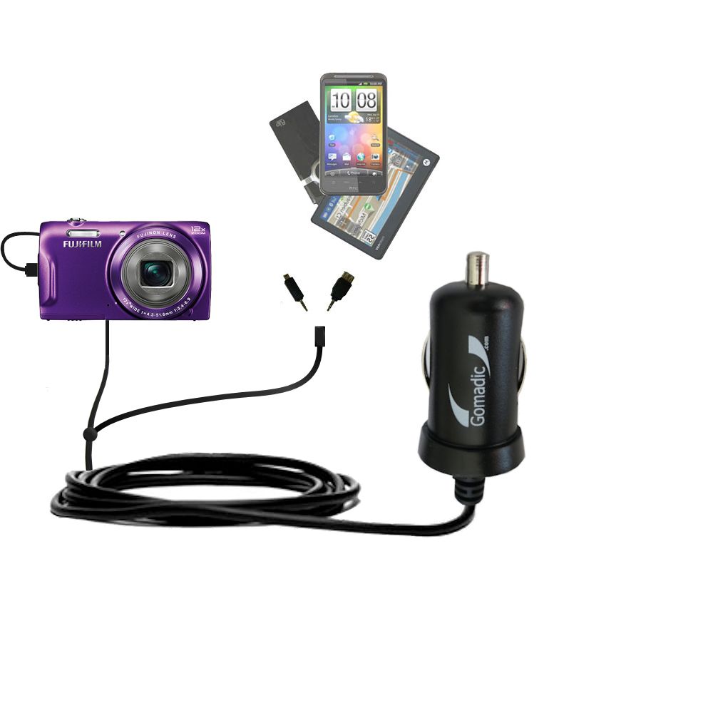 mini Double Car Charger with tips including compatible with the Fujifilm Finepix T550 / T560