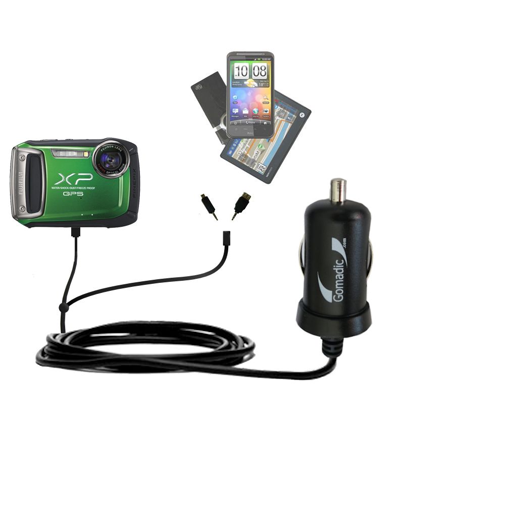 mini Double Car Charger with tips including compatible with the Fujifilm Finepix XP100 XP150 XP170
