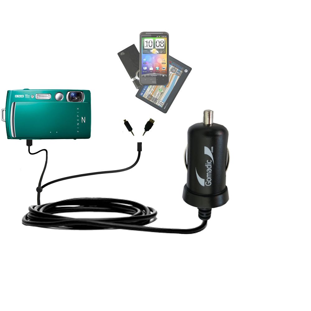 mini Double Car Charger with tips including compatible with the Fujifilm Finepix Z1000EXR 1010 900 909 800 808 700 707