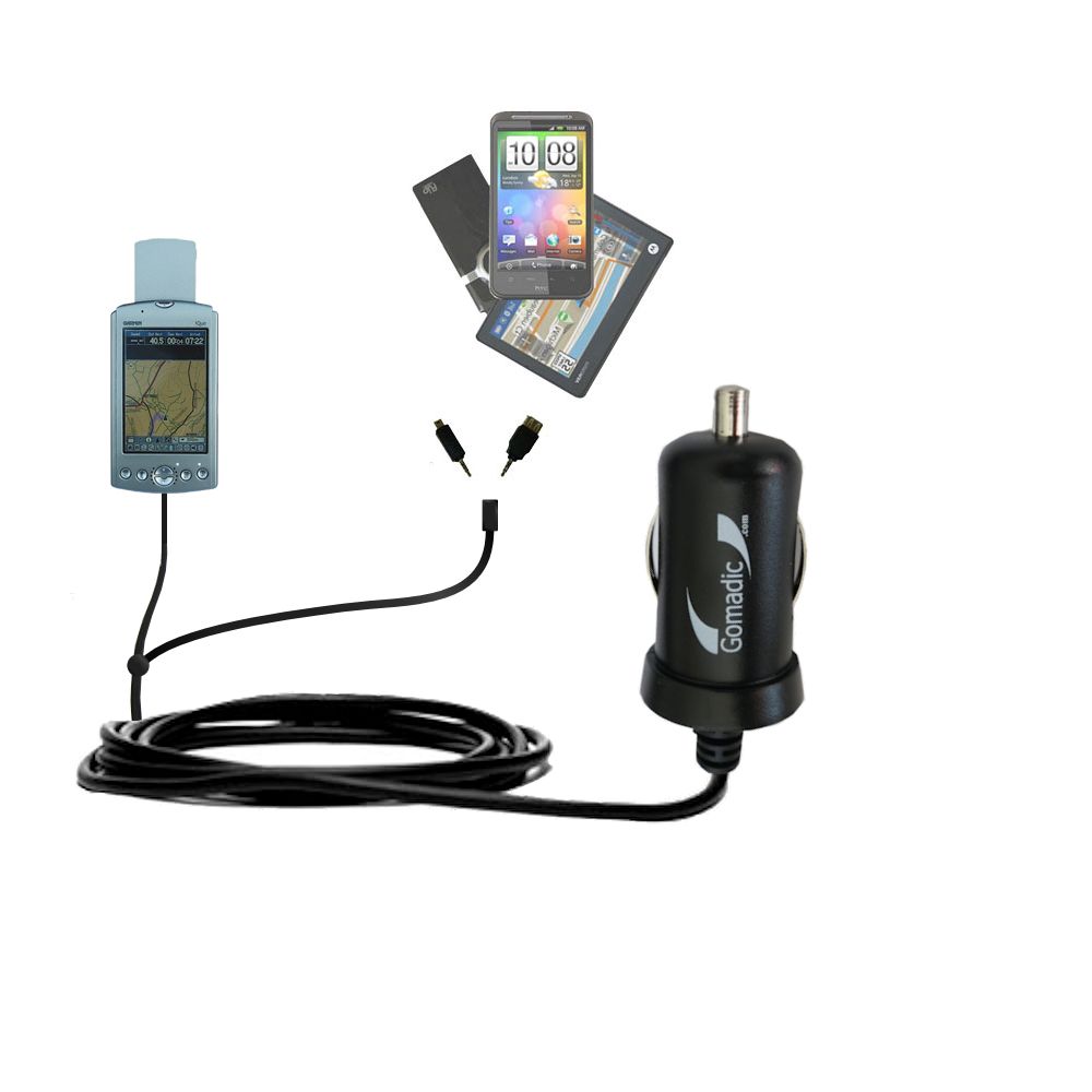 mini Double Car Charger with tips including compatible with the Garmin iQue 3200
