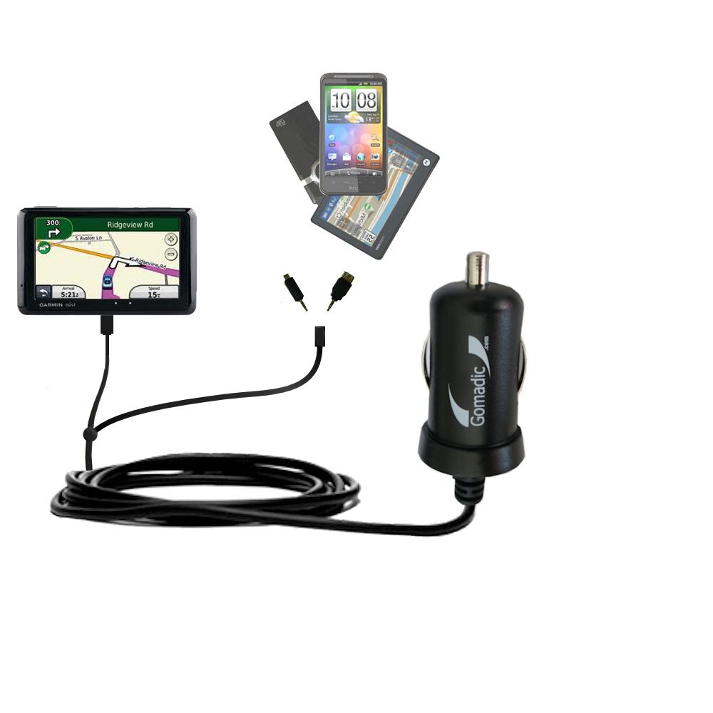 mini Double Car Charger with tips including compatible with the Garmin Nuvi 1390T