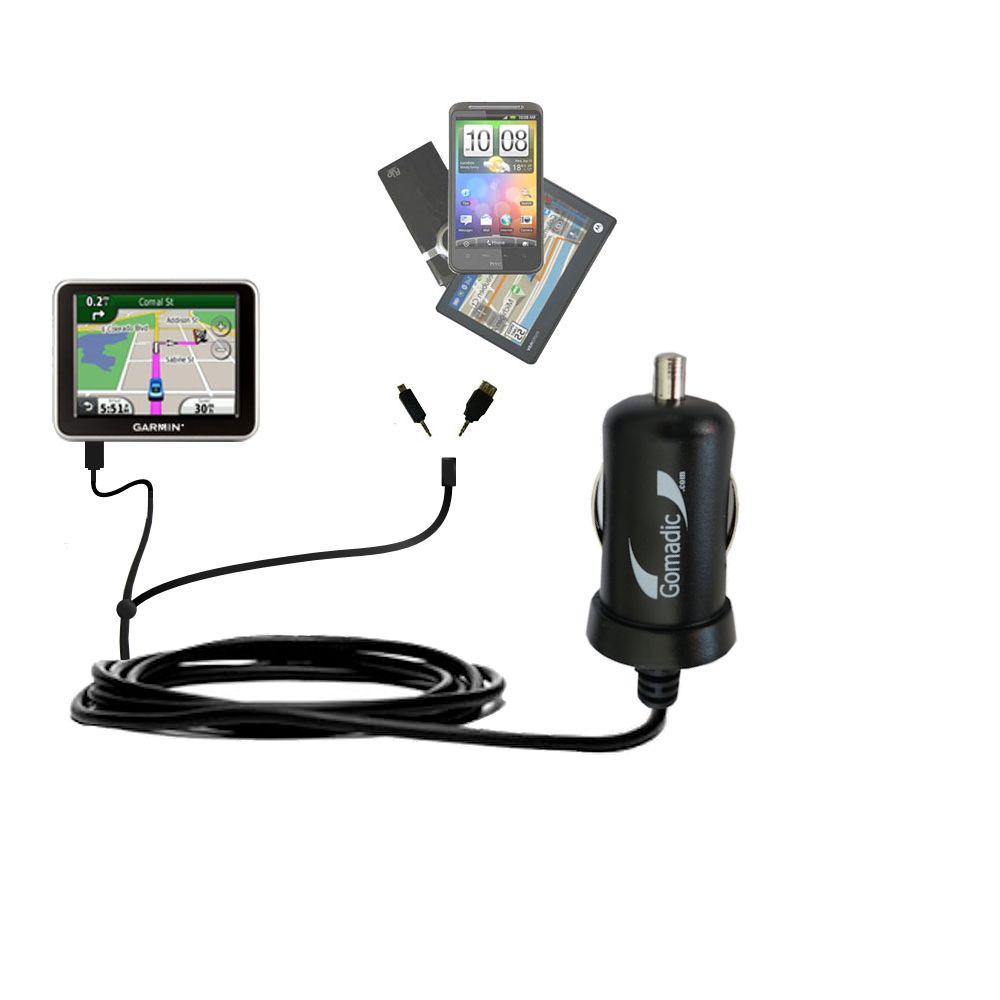 mini Double Car Charger with tips including compatible with the Garmin Nuvi 2250