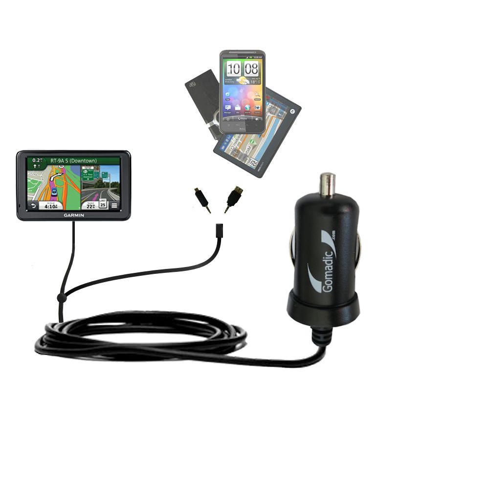 mini Double Car Charger with tips including compatible with the Garmin Nuvi 2455 2475LT 2495LMT 2455LMT