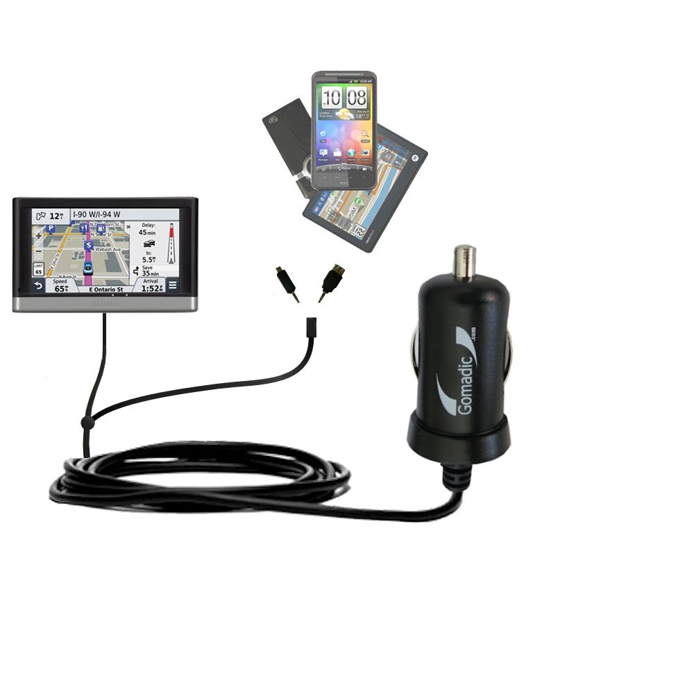 mini Double Car Charger with tips including compatible with the Garmin nuvi 2457 / 2497 LMT