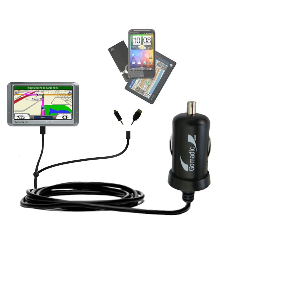 mini Double Car Charger with tips including compatible with the Garmin Nuvi 250 250W 250WT