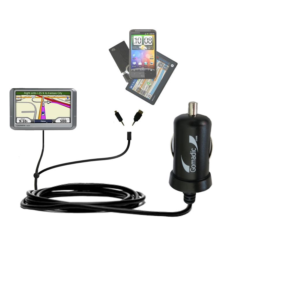 mini Double Car Charger with tips including compatible with the Garmin nuvi 250W