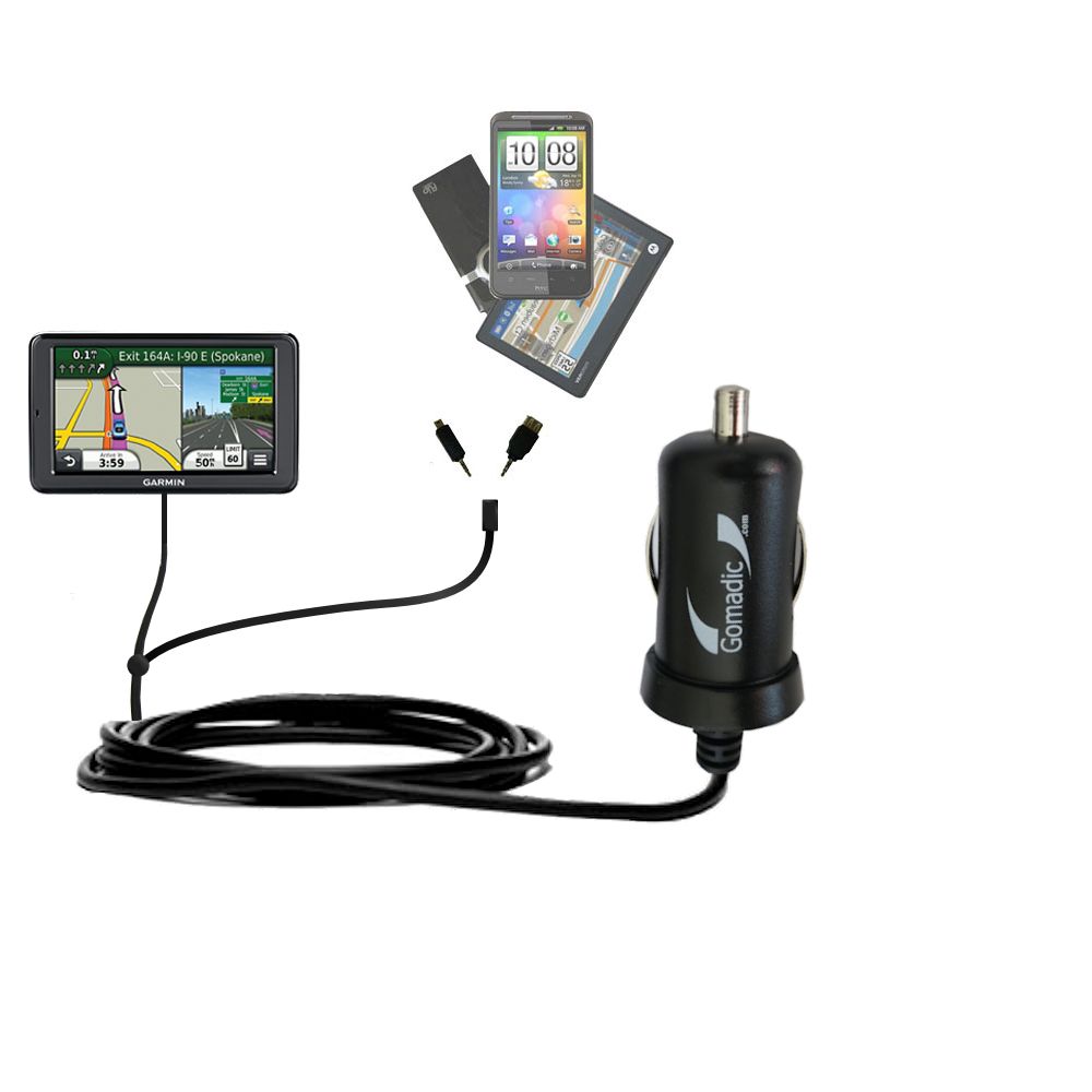 mini Double Car Charger with tips including compatible with the Garmin Nuvi 2555 2595 LMT