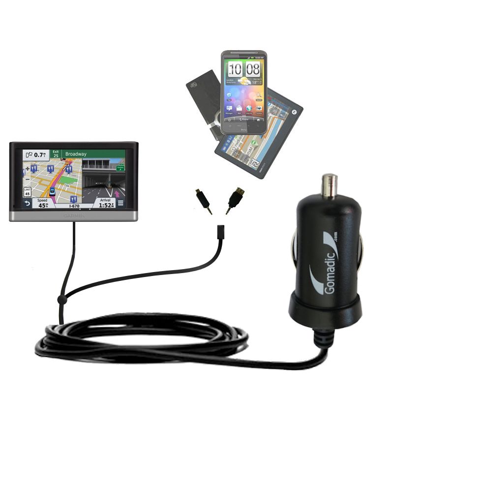 mini Double Car Charger with tips including compatible with the Garmin nuvi 2557 / 2577 / 2597 LMT
