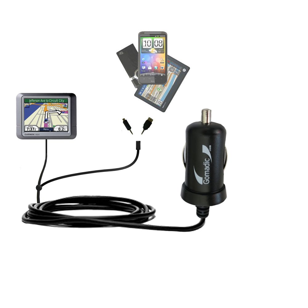 Double Port Micro Gomadic Car / Auto DC Charger suitable for the Garmin Nuvi 275T - Charges up to 2 devices simultaneously with Gomadic TipExchange Technology