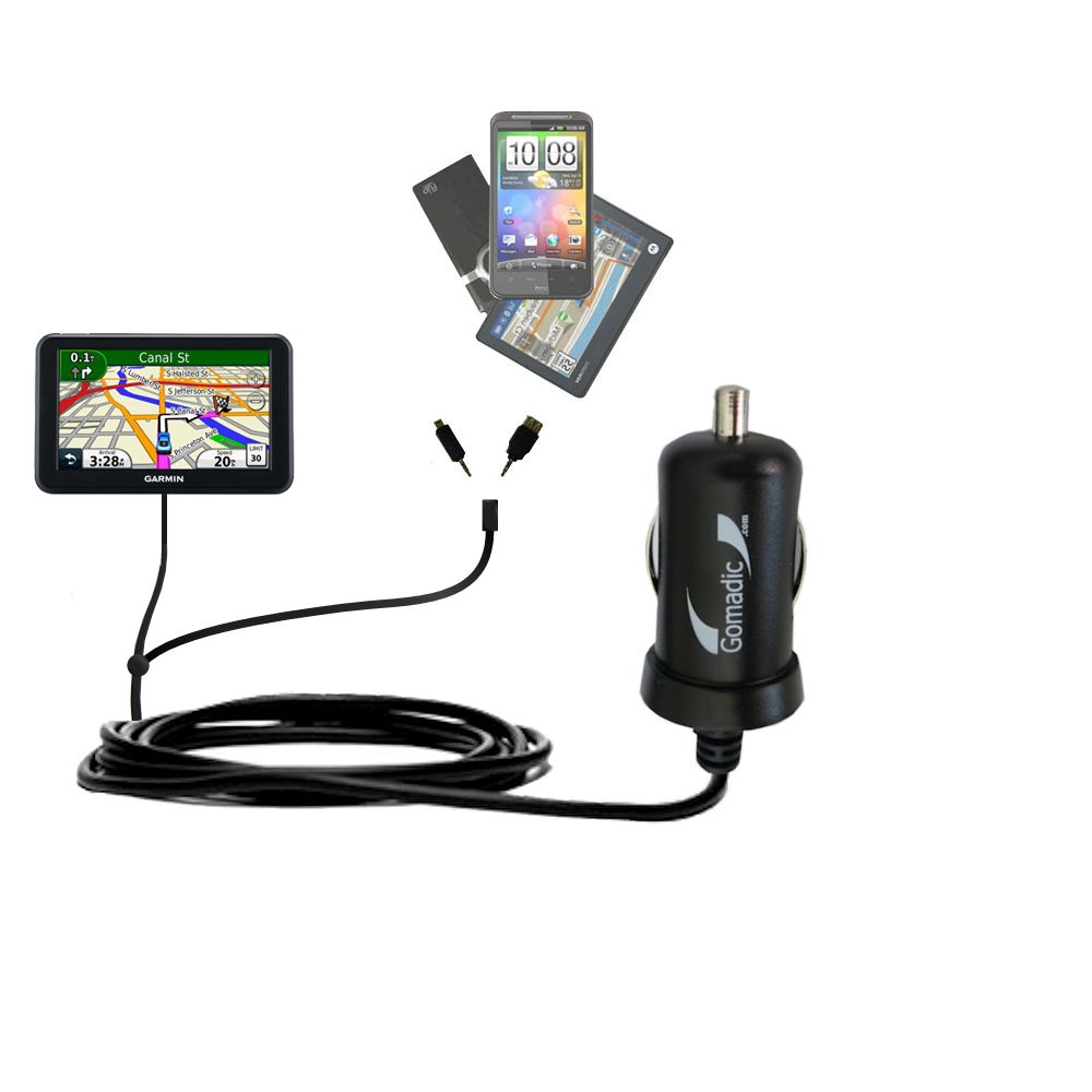 mini Double Car Charger with tips including compatible with the Garmin Nuvi 3450 3450LM