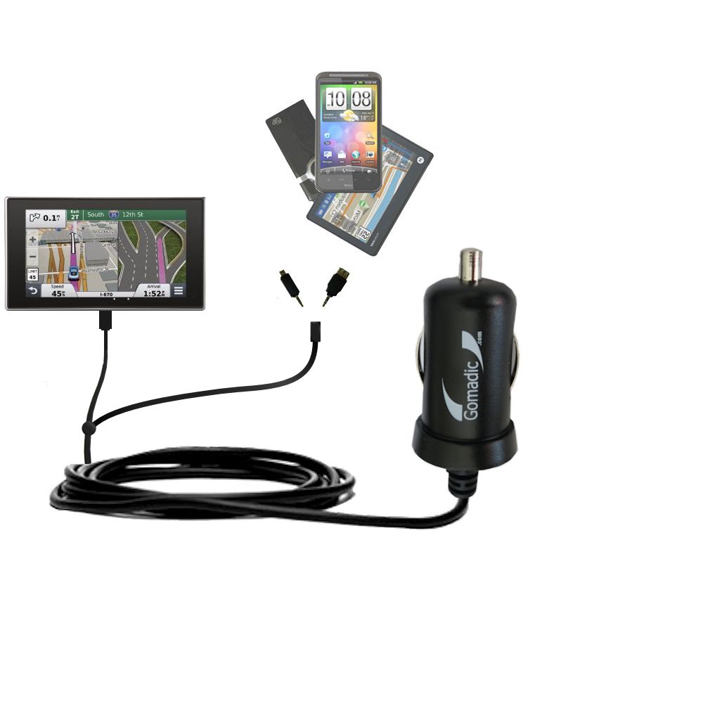 mini Double Car Charger with tips including compatible with the Garmin nuvi 3597 LMTHD