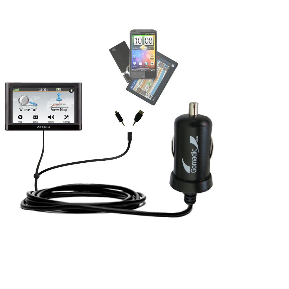 mini Double Car Charger with tips including compatible with the Garmin nuvi 42