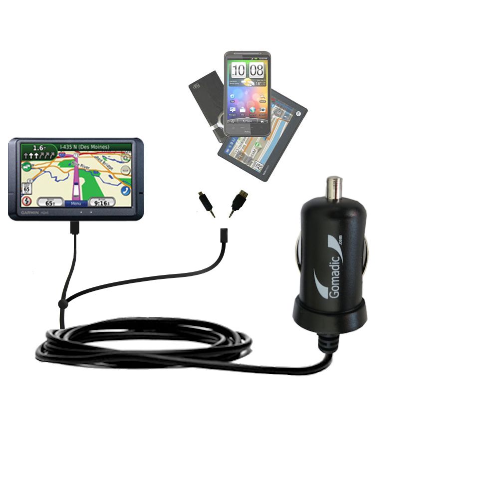 mini Double Car Charger with tips including compatible with the Garmin Nuvi 465T 465LMT
