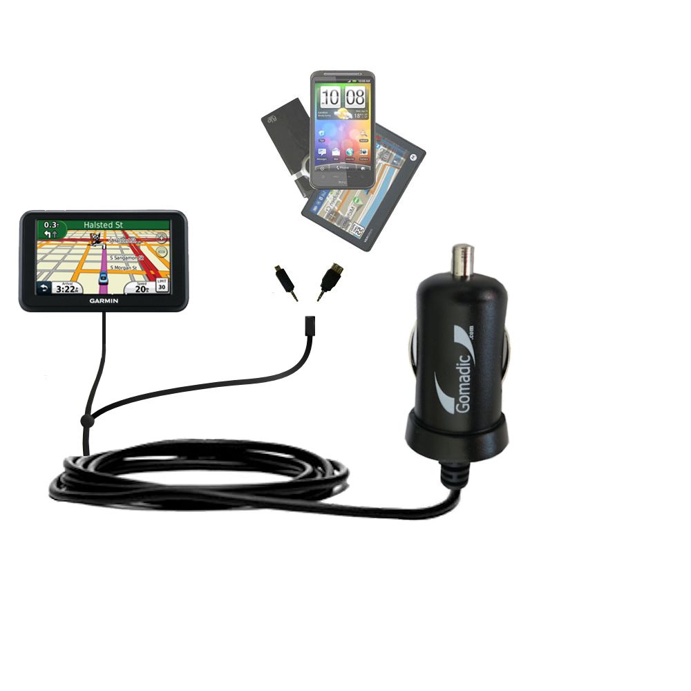 Double Port Micro Gomadic Car / Auto DC Charger suitable for the Garmin Nuvi 50 50LM - Charges up to 2 devices simultaneously with Gomadic TipExchange Technology