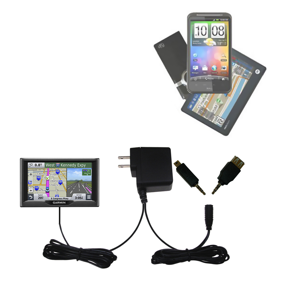 Gomadic Double Wall AC Home Charger suitable for the Garmin nuvi 57 / 58 LM LMT - Charge up to 2 devices at the same time with TipExchange Technology