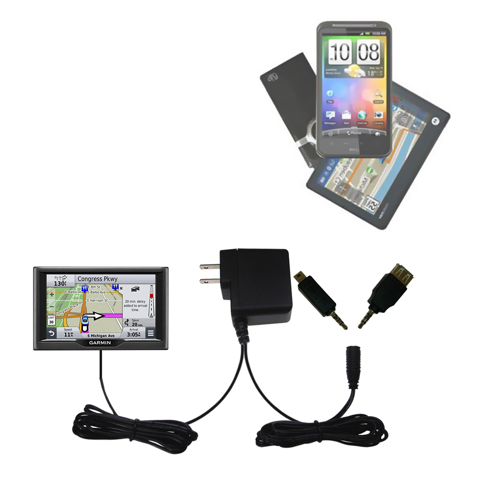 Gomadic Double Wall AC Home Charger suitable for the Garmin nuvi 67 / 68 LM LMT - Charge up to 2 devices at the same time with TipExchange Technology