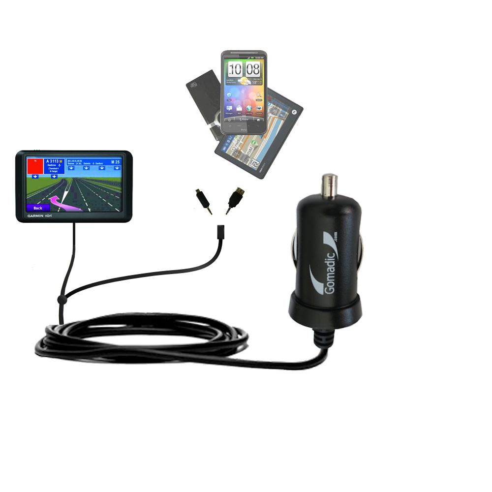 mini Double Car Charger with tips including compatible with the Garmin Nuvi 760 760T
