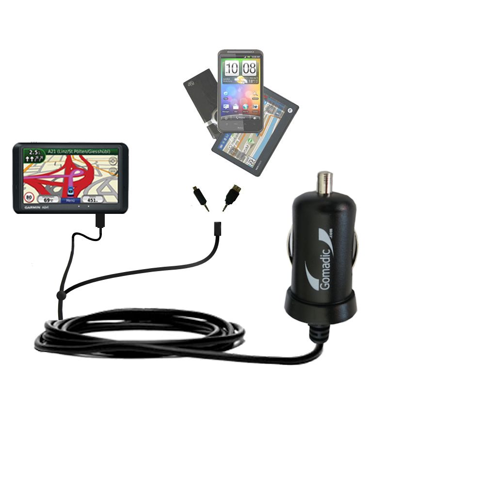 mini Double Car Charger with tips including compatible with the Garmin Nuvi 775TFM